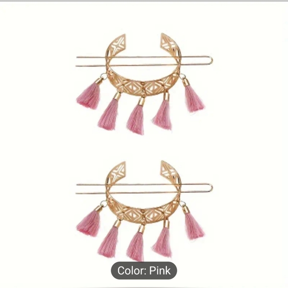 2pc Set Floral Hollow Boho Tassle Double Bun Holder - Picture 3 of 12